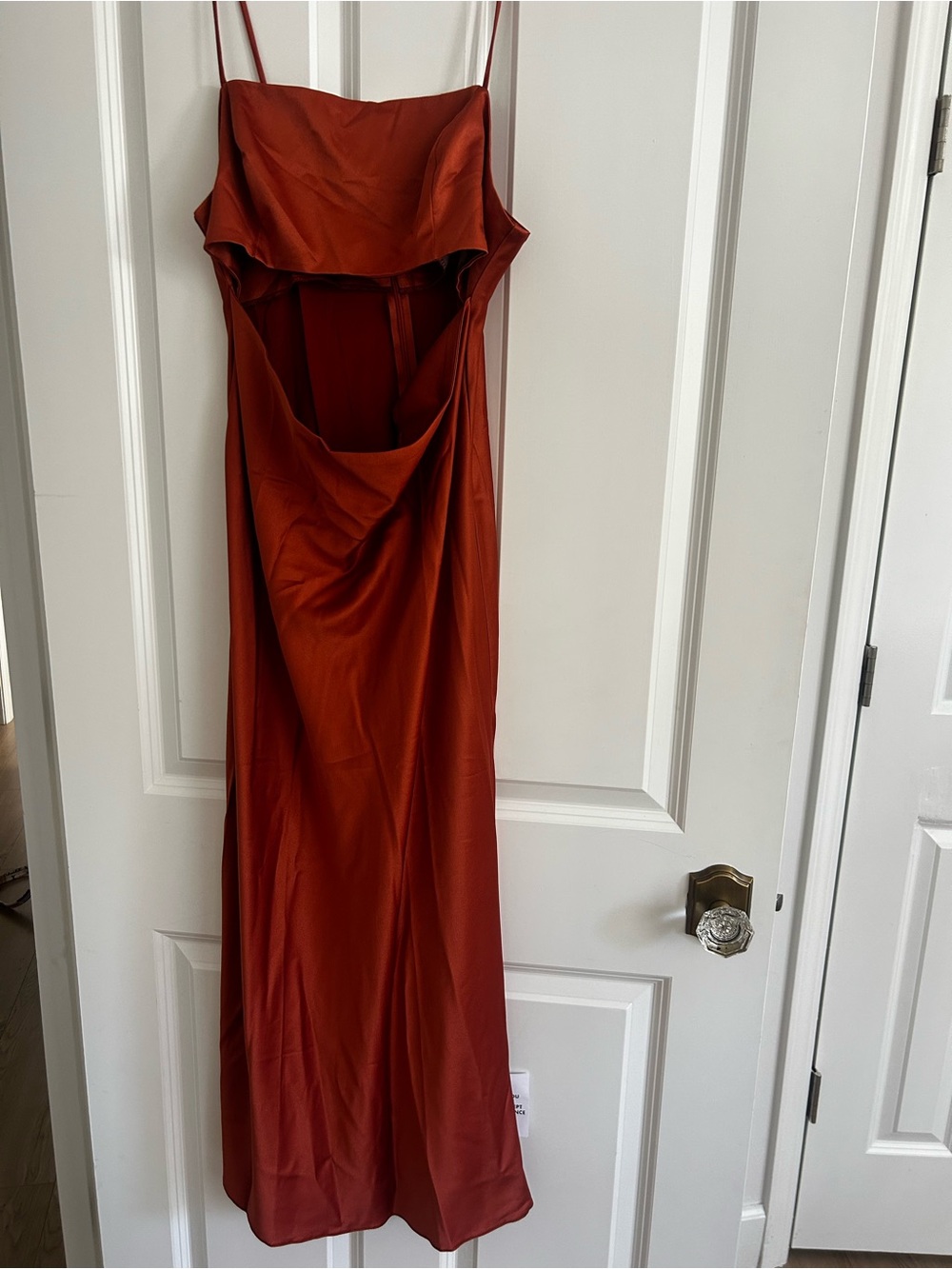 Sleeveless Rust Red Satin Slip Dress